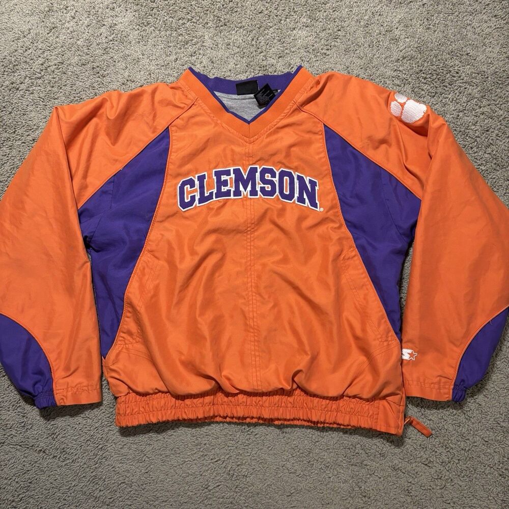 Vintage Starter Clemson Tigers Pullover Windbreaker Jacket Orange Youth Large